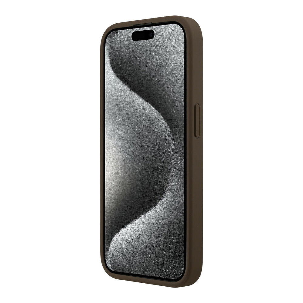 Guess Guess iPhone 15 Pro Back cover coque - HC O Grained PU HS Peony And Triangle Logo - Marron Guess Guess iPhone 15 Pro Back cover coque - HC O Grained PU HS Peony And Triangle Logo - Marron