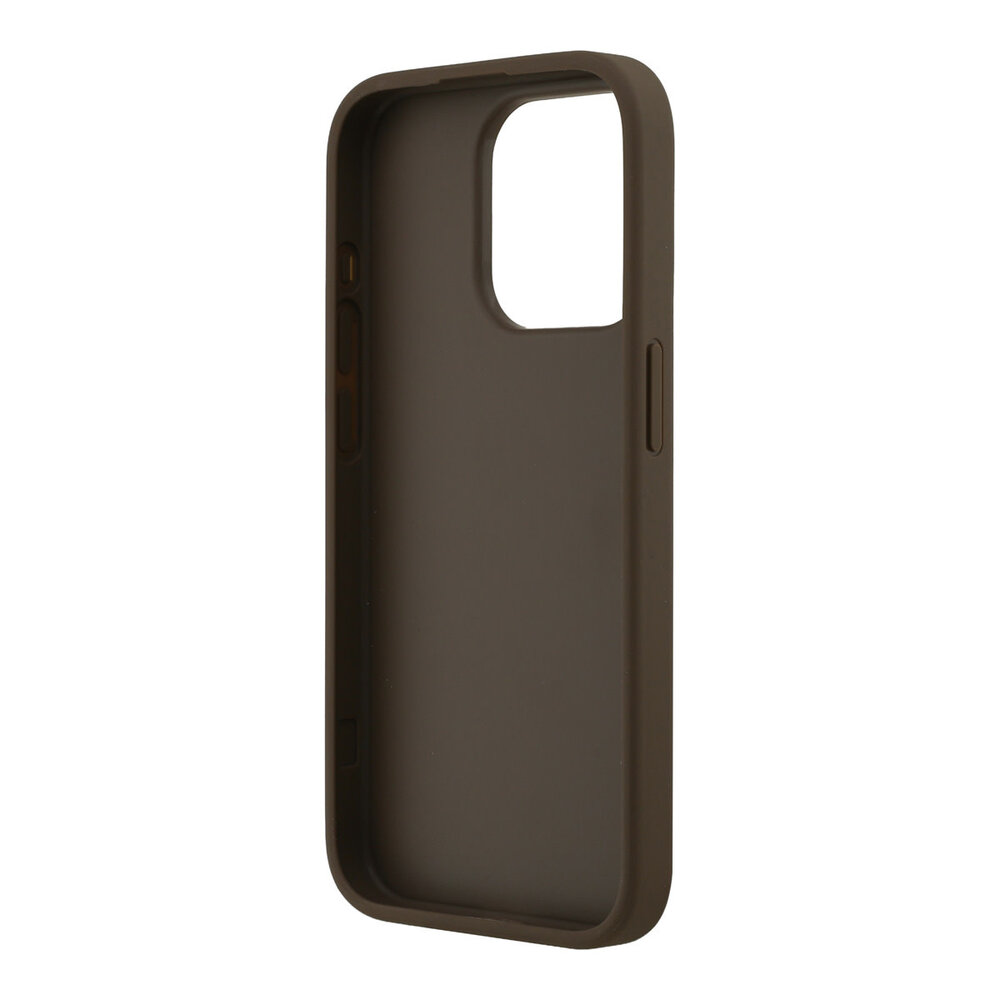Guess Guess iPhone 15 Pro Back cover coque - HC O Grained PU HS Peony And Triangle Logo - Marron Guess Guess iPhone 15 Pro Back cover coque - HC O Grained PU HS Peony And Triangle Logo - Marron