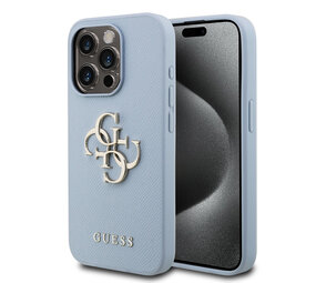 Guess Guess iPhone 15 Pro Back cover case - HC O Grained PU Big 4G Logo - Blue Guess Guess iPhone 15 Pro Back cover case - HC O Grained PU Big 4G Logo - Blue