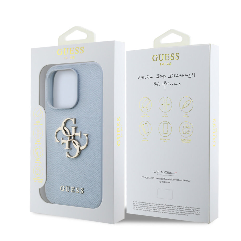 Guess Guess iPhone 15 Pro Backcover hoesje - HC O Grained PU Big 4G Logo - Blauw Guess Guess iPhone 15 Pro Backcover hoesje - HC O Grained PU Big 4G Logo - Blauw