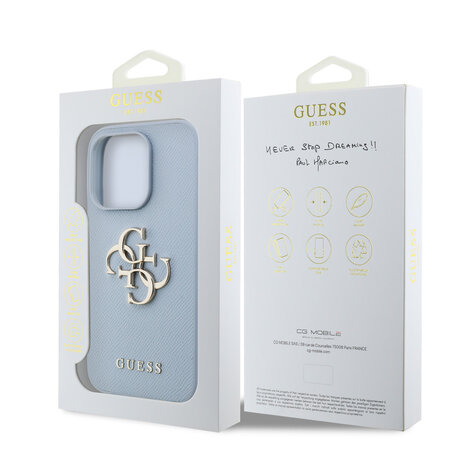 Guess Guess iPhone 15 Pro Back cover case - HC O Grained PU Big 4G Logo - Blue Guess Guess iPhone 15 Pro Back cover case - HC O Grained PU Big 4G Logo - Blue