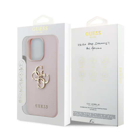 Guess Guess iPhone 15 Pro Back cover case - HC O Grained PU Big 4G Logo - Pink Guess Guess iPhone 15 Pro Back cover case - HC O Grained PU Big 4G Logo - Pink
