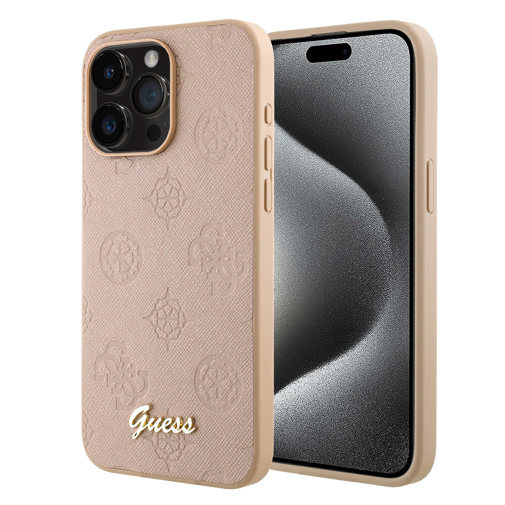 Guess Guess iPhone 15 Pro Back cover coque - HC O PU Saffiano Peony - Rose Guess Guess iPhone 15 Pro Back cover coque - HC O PU Saffiano Peony - Rose