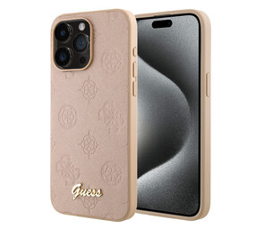 Guess Guess iPhone 15 Pro Back cover case - HC O PU Saffiano Peony - Pink Guess Guess iPhone 15 Pro Back cover case - HC O PU Saffiano Peony - Pink