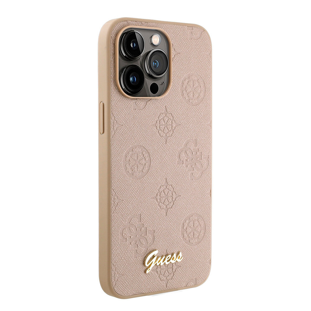 Guess Guess iPhone 15 Pro Back cover case - HC O PU Saffiano Peony - Pink Guess Guess iPhone 15 Pro Back cover case - HC O PU Saffiano Peony - Pink