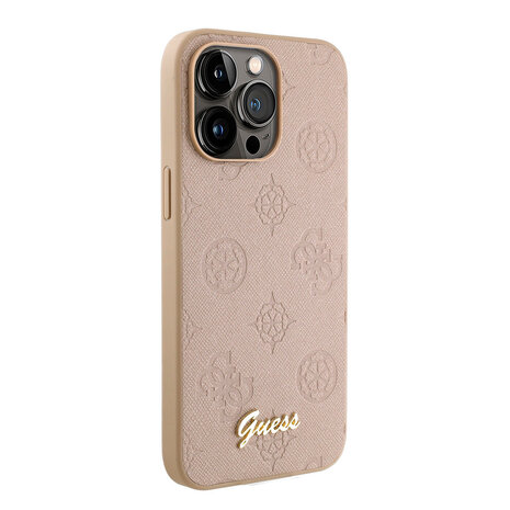 Guess Guess iPhone 15 Pro Back cover case - HC O PU Saffiano Peony - Pink Guess Guess iPhone 15 Pro Back cover case - HC O PU Saffiano Peony - Pink