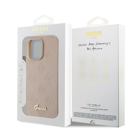 Guess Guess iPhone 15 Pro Backcover hoesje - HC O PU Saffiano Peony - Roze Guess Guess iPhone 15 Pro Backcover hoesje - HC O PU Saffiano Peony - Roze