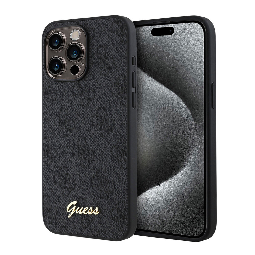 Guess Guess iPhone 15 Pro Max Back-Cover hul - HC O PU 4G Script Logo - Schwarz Guess Guess iPhone 15 Pro Max Back-Cover hul - HC O PU 4G Script Logo - Schwarz
