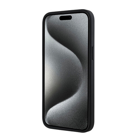 Guess Guess iPhone 15 Pro Max Back cover case - HC O PU 4G Script Logo - Black Guess Guess iPhone 15 Pro Max Back cover case - HC O PU 4G Script Logo - Black