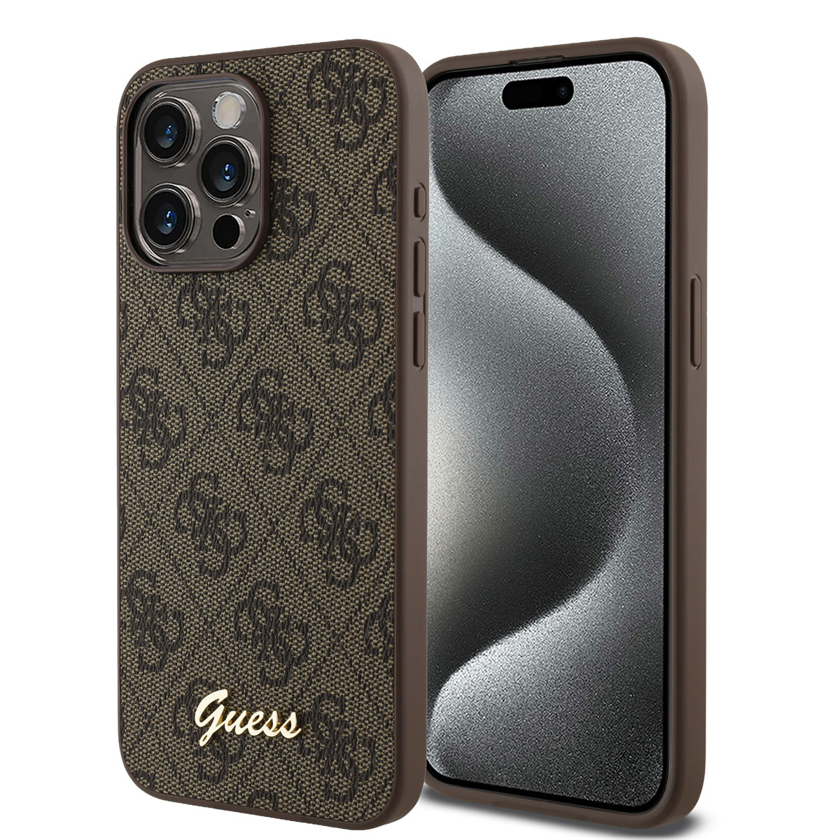 Guess Guess iPhone 15 Pro Max Backcover hoesje - HC O PU 4G Script Logo - Bruin