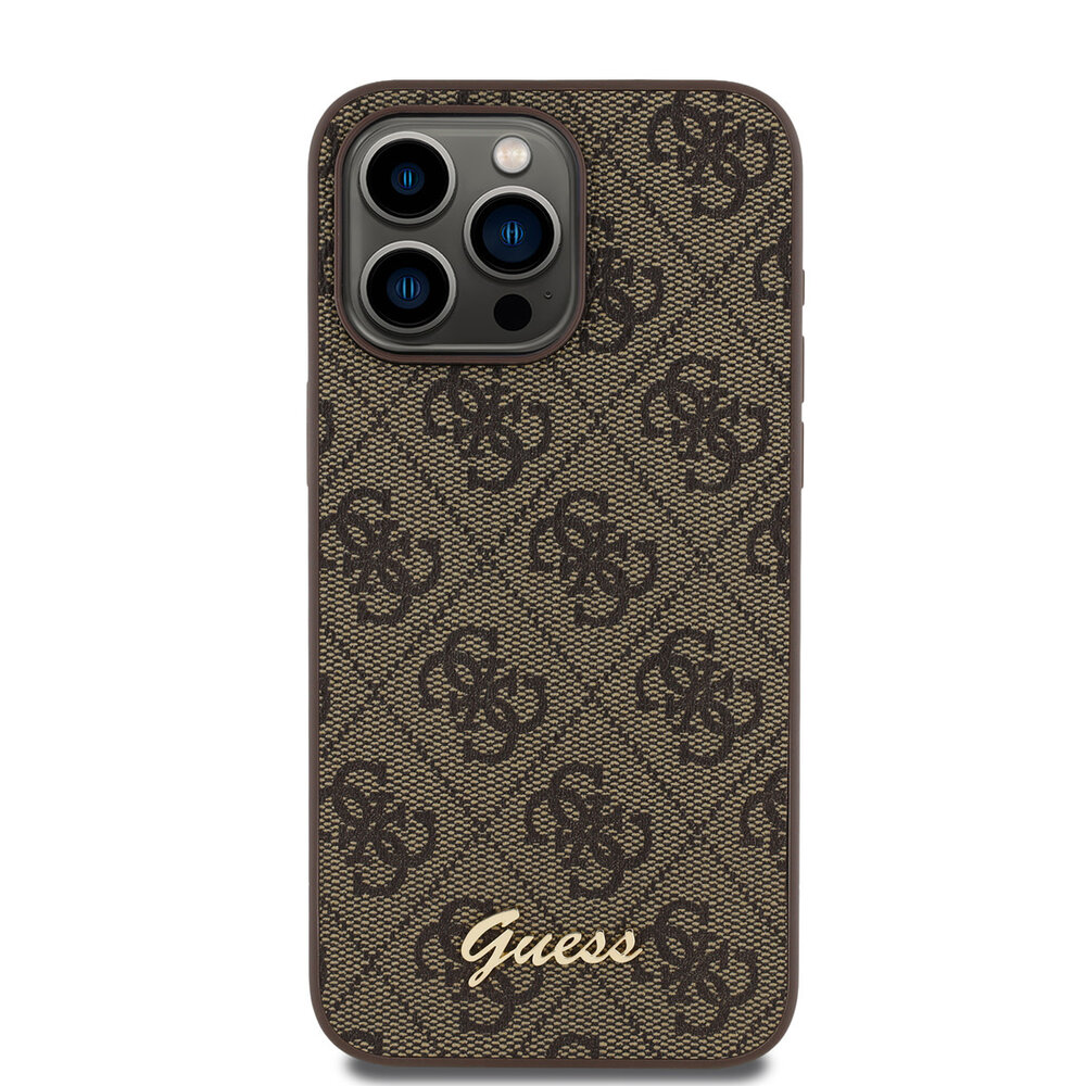 Guess Guess iPhone 15 Pro Max Back-Cover hul - HC O PU 4G Script Logo - Braun Guess Guess iPhone 15 Pro Max Back-Cover hul - HC O PU 4G Script Logo - Braun