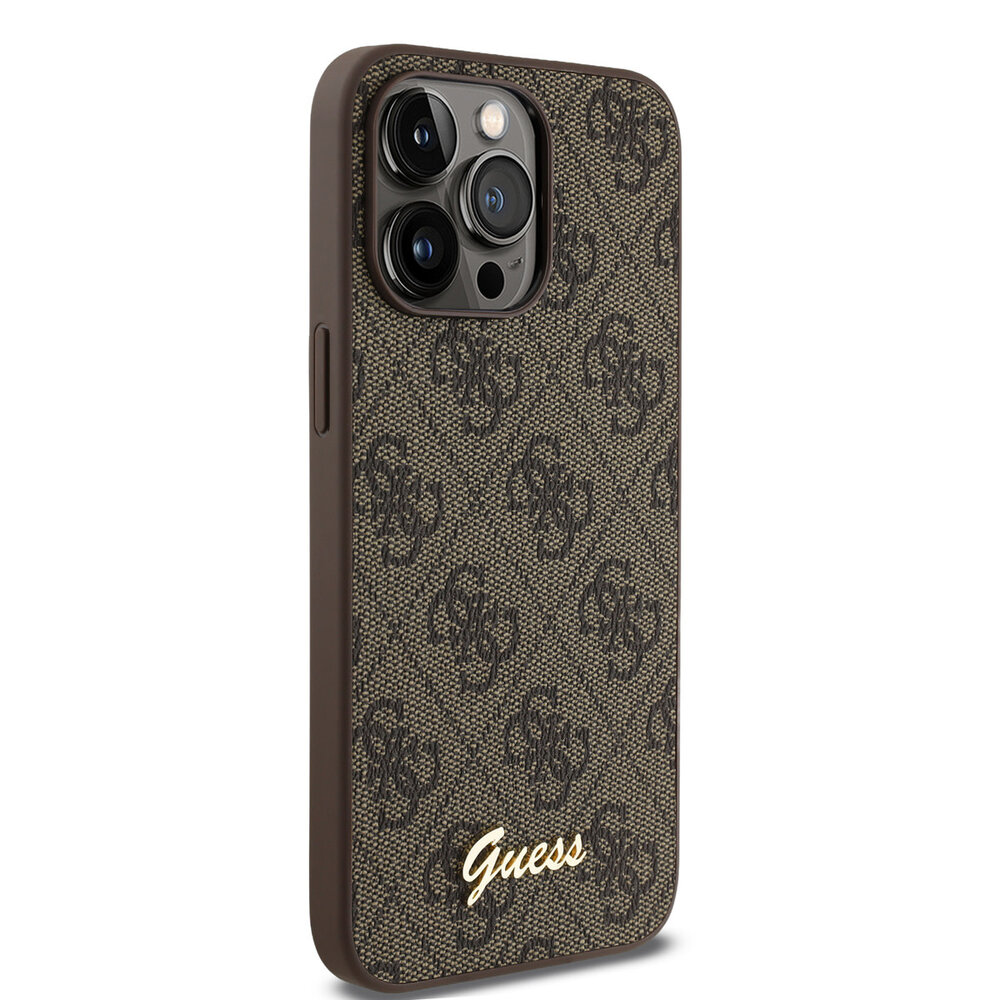 Guess Guess iPhone 15 Pro Max Back-Cover hul - HC O PU 4G Script Logo - Braun Guess Guess iPhone 15 Pro Max Back-Cover hul - HC O PU 4G Script Logo - Braun