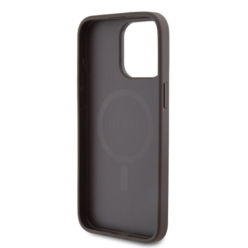 Guess Guess iPhone 15 Pro Max Back cover coque - HC O Magsafe PU 4G Ring Classic Logo - Marron