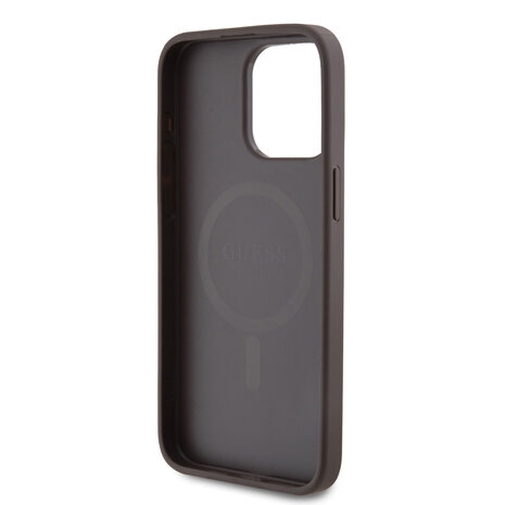 Guess Guess iPhone 15 Pro Max Backcover hoesje - HC O Magsafe PU 4G Ring Classic Logo - Bruin Guess Guess iPhone 15 Pro Max Backcover hoesje - HC O Magsafe PU 4G Ring Classic Logo - Bruin