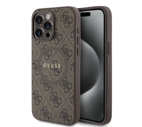 Guess Guess iPhone 15 Pro Max Back cover case - HC O Magsafe PU 4G Ring Classic Logo - Brown Guess Guess iPhone 15 Pro Max Back cover case - HC O Magsafe PU 4G Ring Classic Logo - Brown