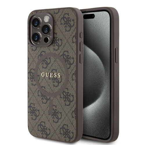 Guess Guess iPhone 15 Pro Max Back cover coque - HC O Magsafe PU 4G Ring Classic Logo - Marron