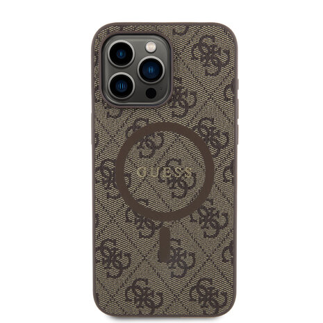 Guess Guess iPhone 15 Pro Max Back-Cover hul - HC O Magsafe PU 4G Ring Classic Logo - Braun Guess Guess iPhone 15 Pro Max Back-Cover hul - HC O Magsafe PU 4G Ring Classic Logo - Braun