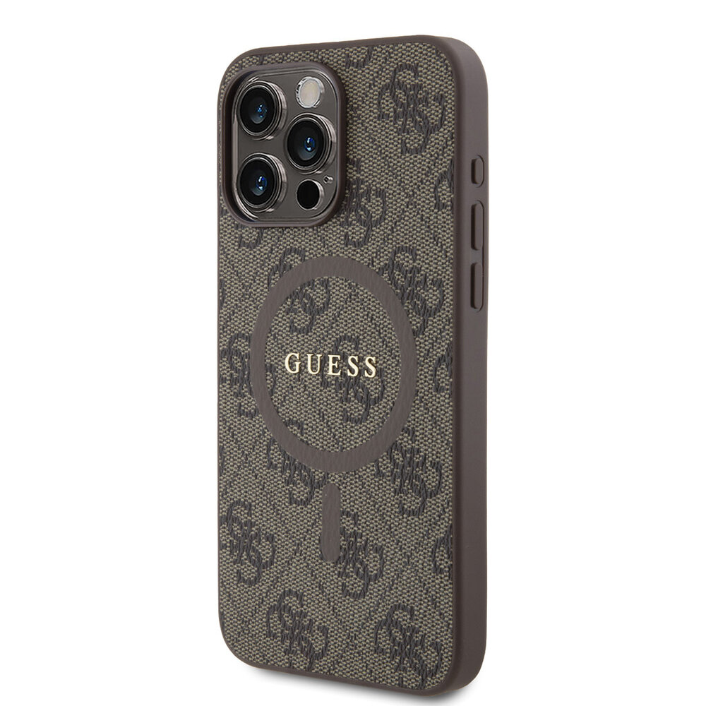 Guess Guess iPhone 15 Pro Max Back cover case - HC O Magsafe PU 4G Ring Classic Logo - Brown Guess Guess iPhone 15 Pro Max Back cover case - HC O Magsafe PU 4G Ring Classic Logo - Brown