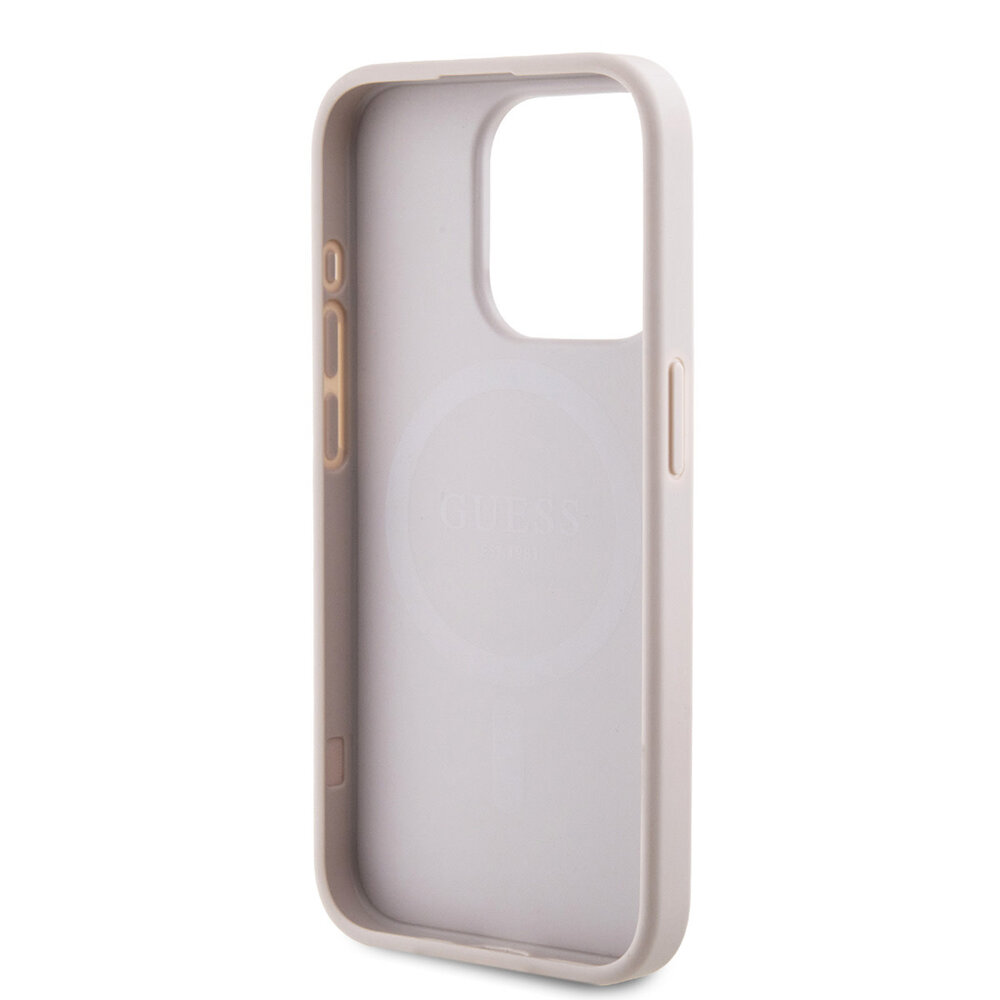 Guess Guess iPhone 15 Pro Max Backcover hoesje - HC O Magsafe PU 4G Ring Classic Logo - Roze Guess Guess iPhone 15 Pro Max Backcover hoesje - HC O Magsafe PU 4G Ring Classic Logo - Roze