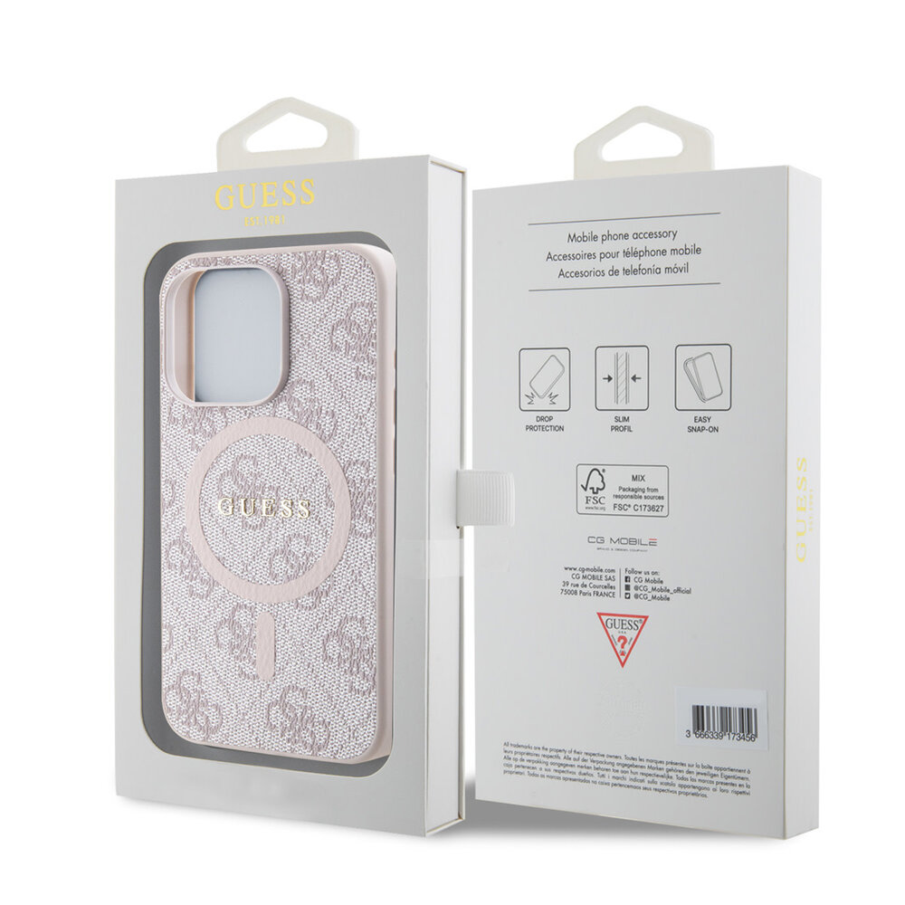 Guess Guess iPhone 15 Pro Max Back-Cover hul - HC O Magsafe PU 4G Ring Classic Logo - Rosa Guess Guess iPhone 15 Pro Max Back-Cover hul - HC O Magsafe PU 4G Ring Classic Logo - Rosa