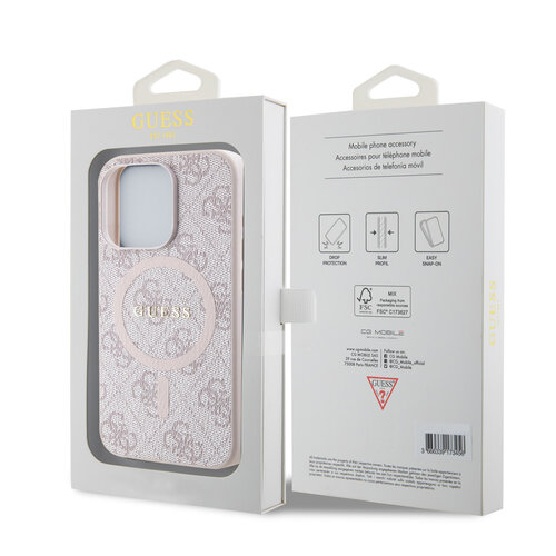 Guess Guess iPhone 15 Pro Max Back cover coque - HC O Magsafe PU 4G Ring Classic Logo - Rose