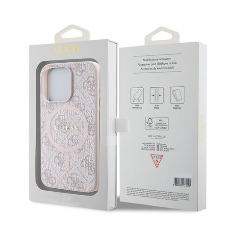 Guess Guess iPhone 15 Pro Max Back-Cover hul - HC O Magsafe PU 4G Ring Classic Logo - Rosa Guess Guess iPhone 15 Pro Max Back-Cover hul - HC O Magsafe PU 4G Ring Classic Logo - Rosa