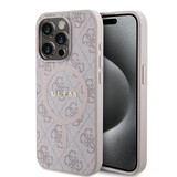 Guess Guess iPhone 15 Pro Max Backcover hoesje - HC O Magsafe PU 4G Ring Classic Logo - Roze Guess Guess iPhone 15 Pro Max Backcover hoesje - HC O Magsafe PU 4G Ring Classic Logo - Roze