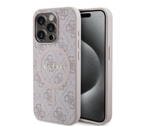Guess Guess iPhone 15 Pro Max Back cover case - HC O Magsafe PU 4G Ring Classic Logo - Pink Guess Guess iPhone 15 Pro Max Back cover case - HC O Magsafe PU 4G Ring Classic Logo - Pink