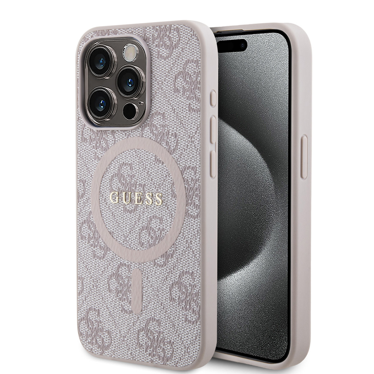 Guess Guess iPhone 15 Pro Max Backcover hoesje - HC O Magsafe PU 4G Ring Classic Logo - Roze