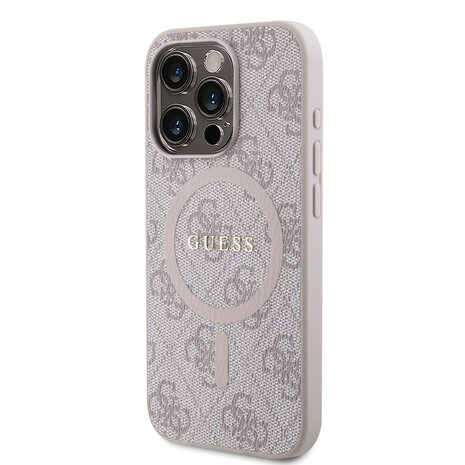 Guess Guess iPhone 15 Pro Max Back-Cover hul - HC O Magsafe PU 4G Ring Classic Logo - Rosa Guess Guess iPhone 15 Pro Max Back-Cover hul - HC O Magsafe PU 4G Ring Classic Logo - Rosa