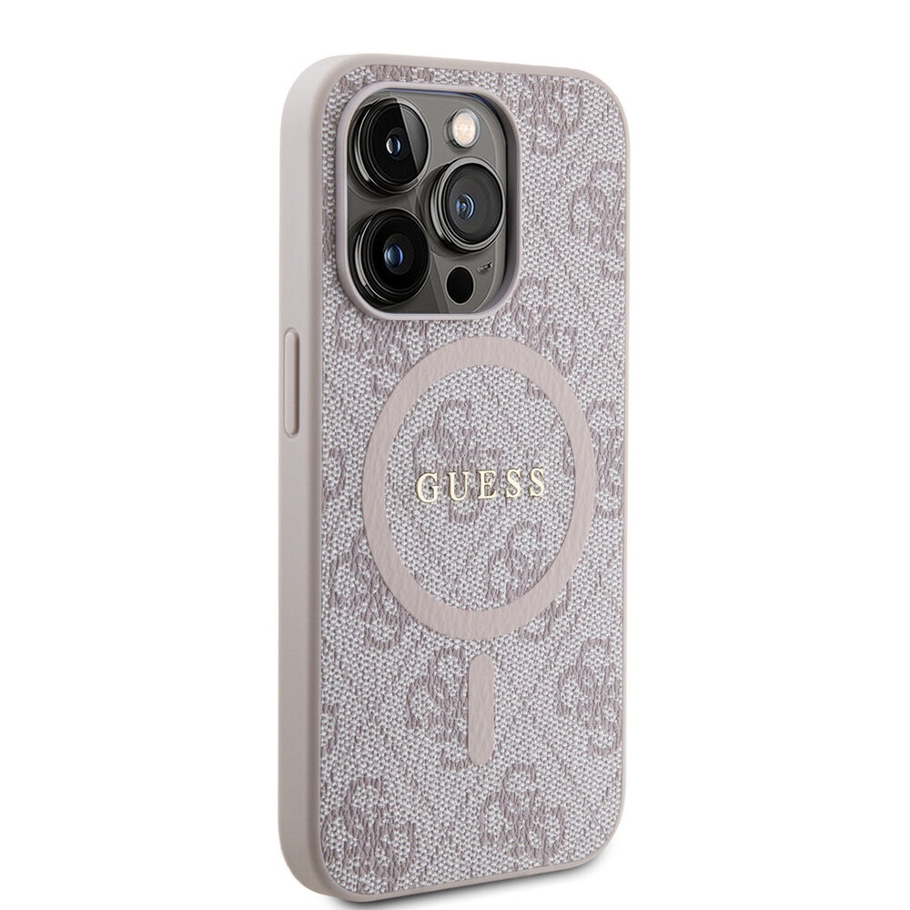 Guess Guess iPhone 15 Pro Max Back cover coque - HC O Magsafe PU 4G Ring Classic Logo - Rose Guess Guess iPhone 15 Pro Max Back cover coque - HC O Magsafe PU 4G Ring Classic Logo - Rose
