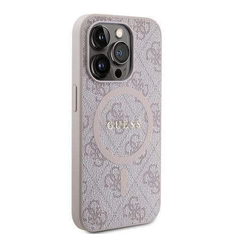 Guess Guess iPhone 15 Pro Max Back cover case - HC O Magsafe PU 4G Ring Classic Logo - Pink Guess Guess iPhone 15 Pro Max Back cover case - HC O Magsafe PU 4G Ring Classic Logo - Pink