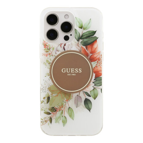 Guess Guess iPhone 16 Pro Max Backcover hoesje - HC O Magsafe IML Flower - Bruin Guess Guess iPhone 16 Pro Max Backcover hoesje - HC O Magsafe IML Flower - Bruin