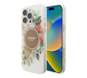 Guess Guess iPhone 16 Pro Max Backcover hoesje - HC O Magsafe IML Flower - Bruin Guess Guess iPhone 16 Pro Max Backcover hoesje - HC O Magsafe IML Flower - Bruin