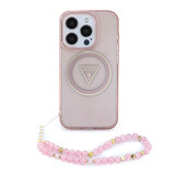 Guess Guess iPhone 15 Pro Backcover hoesje - HC O Magsafe IML Triangle Logo W/ Pearl - Roze Guess Guess iPhone 15 Pro Backcover hoesje - HC O Magsafe IML Triangle Logo W/ Pearl - Roze
