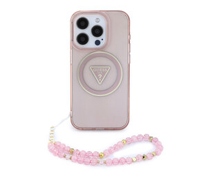 Guess Guess iPhone 15 Pro Backcover hoesje - HC O Magsafe IML Triangle Logo W/ Pearl - Roze Guess Guess iPhone 15 Pro Backcover hoesje - HC O Magsafe IML Triangle Logo W/ Pearl - Roze