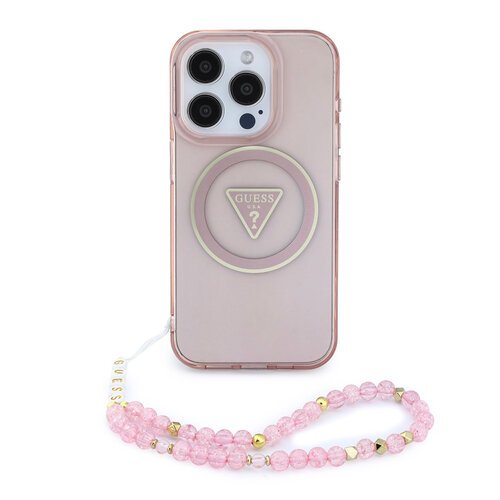 Guess Guess iPhone 15 Pro Backcover hoesje - HC O Magsafe IML Triangle Logo W/ Pearl - Roze