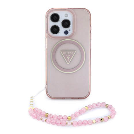 Guess Guess iPhone 15 Pro Backcover hoesje - HC O Magsafe IML Triangle Logo W/ Pearl - Roze Guess Guess iPhone 15 Pro Backcover hoesje - HC O Magsafe IML Triangle Logo W/ Pearl - Roze