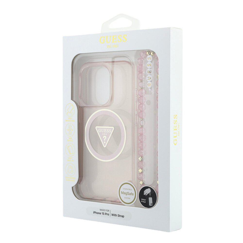 Guess Guess iPhone 15 Pro Back-Cover hul - HC O Magsafe IML Triangle Logo W/ Pearl - Rosa