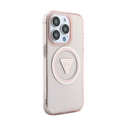 Guess Guess iPhone 15 Pro Back-Cover hul - HC O Magsafe IML Triangle Logo W/ Pearl - Rosa