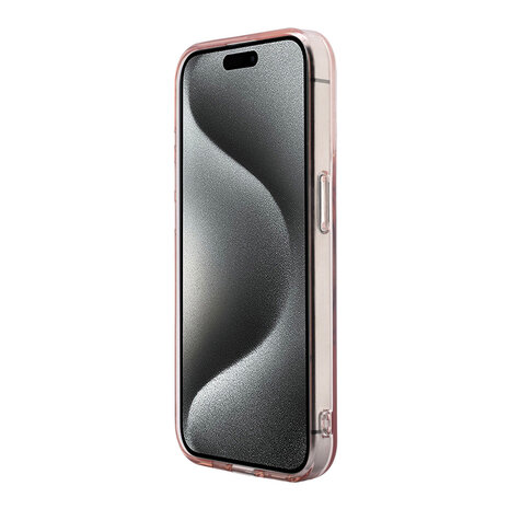 Guess Guess iPhone 15 Pro Backcover hoesje - HC O Magsafe IML Triangle Logo W/ Pearl - Roze Guess Guess iPhone 15 Pro Backcover hoesje - HC O Magsafe IML Triangle Logo W/ Pearl - Roze
