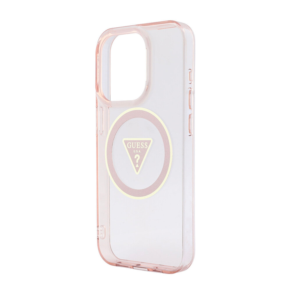 Guess Guess iPhone 15 Pro Back cover coque - HC O Magsafe IML Triangle Logo W/ Pearl - Rose Guess Guess iPhone 15 Pro Back cover coque - HC O Magsafe IML Triangle Logo W/ Pearl - Rose