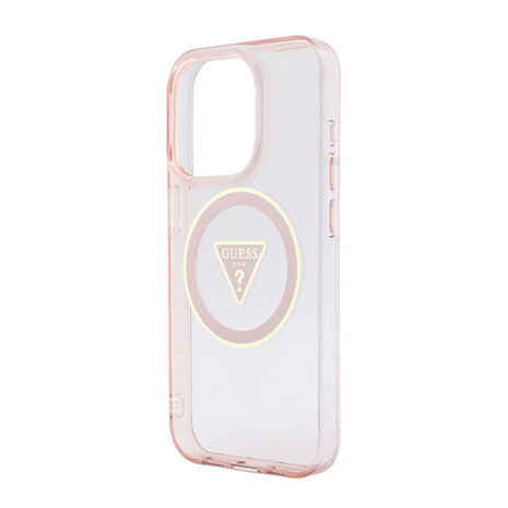 Guess Guess iPhone 15 Pro Back-Cover hul - HC O Magsafe IML Triangle Logo W/ Pearl - Rosa