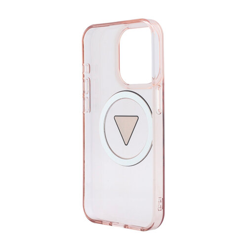 Guess Guess iPhone 15 Pro Backcover hoesje - HC O Magsafe IML Triangle Logo W/ Pearl - Roze