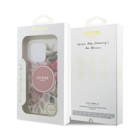 Guess Guess iPhone 15 Pro Backcover hoesje - HC O Magsafe IML Flower & Tonal Circle - Roze Guess Guess iPhone 15 Pro Backcover hoesje - HC O Magsafe IML Flower & Tonal Circle - Roze