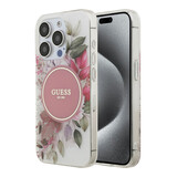 Guess Guess iPhone 15 Pro Backcover hoesje - HC O Magsafe IML Flower & Tonal Circle - Roze Guess Guess iPhone 15 Pro Backcover hoesje - HC O Magsafe IML Flower & Tonal Circle - Roze