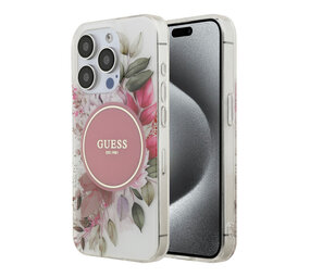Guess Guess iPhone 15 Pro Back cover case - HC O Magsafe IML Flower & Tonal Circle - Pink Guess Guess iPhone 15 Pro Back cover case - HC O Magsafe IML Flower & Tonal Circle - Pink