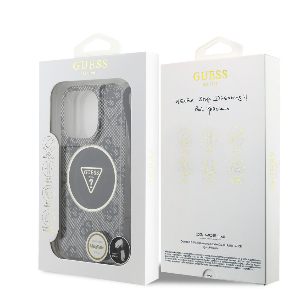 Guess Guess iPhone 16 Pro Back cover coque - HC O Magsafe IML 4G Triangle W/ Cord Strap - Noir Guess Guess iPhone 16 Pro Back cover coque - HC O Magsafe IML 4G Triangle W/ Cord Strap - Noir