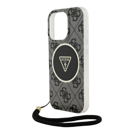 Guess Guess iPhone 16 Pro Back cover case - HC O Magsafe IML 4G Triangle W/ Cord Strap - Black Guess Guess iPhone 16 Pro Back cover case - HC O Magsafe IML 4G Triangle W/ Cord Strap - Black
