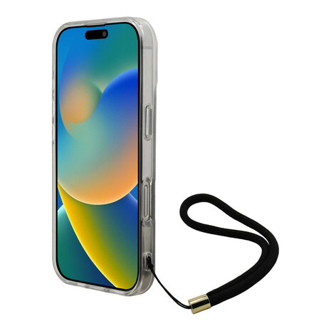 Guess Guess iPhone 16 Pro Back cover coque - HC O Magsafe IML 4G Triangle W/ Cord Strap - Noir Guess Guess iPhone 16 Pro Back cover coque - HC O Magsafe IML 4G Triangle W/ Cord Strap - Noir